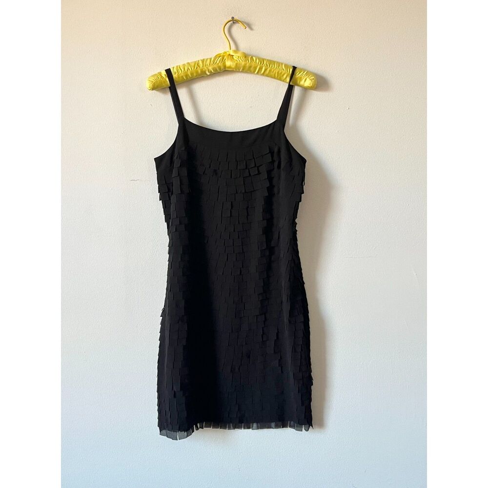 Saks Fifth Ave Black Fringe Mini Tank Dress Small Indie Sleaze Party Festival S